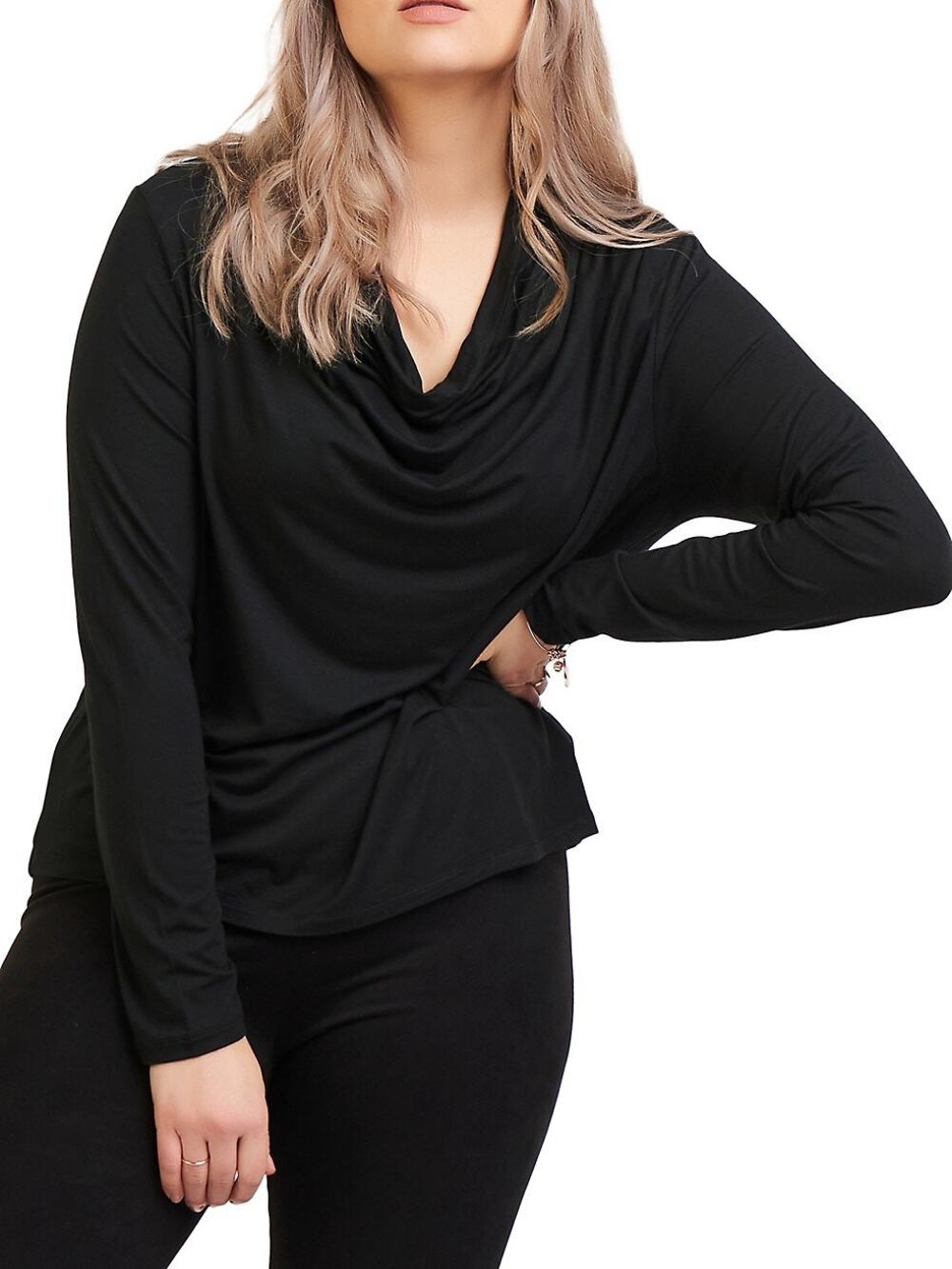 NWT Dex Cowl Neck Long-Sleeve Top Plus Size X Black Pullover Stretch